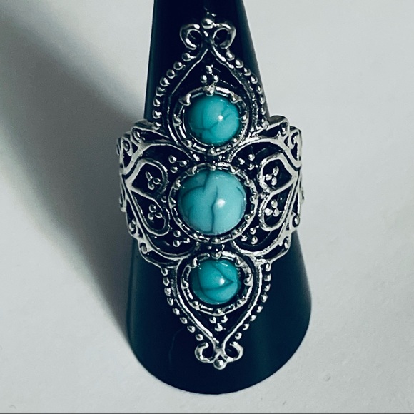 Native Jewelry - New Woman’s Native Bohemian Blue Turquoise Sterling Silver Handmade Ring
